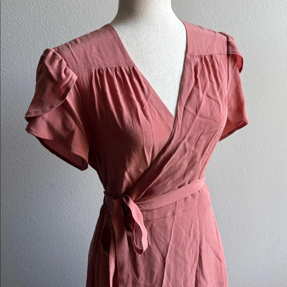 Christy Dawn The Autumn Dress Dusty Rose Silk Wrap Midi Dress size medium - Picture 4 of 7
